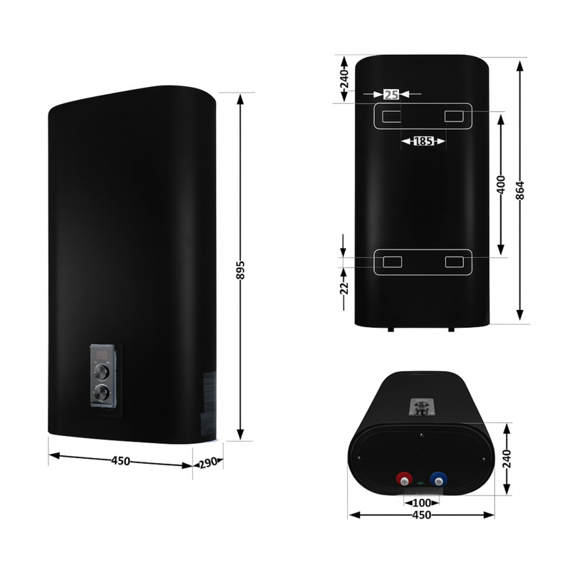 Водонагрівач електричний Thermo Alliance 50 л, Black, плоский, вертикальний, сухий ТЕН 2 кВт (0,8+1,2) DT50V20GPDD2B