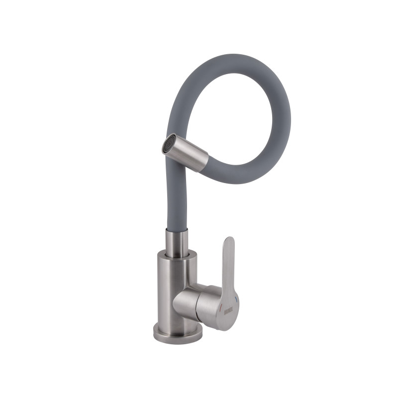 Змішувач для кухні Brinex Pure 015F3 з гнучким виливом   Nickel/Grey BRIPUR015F3NKG