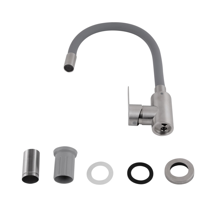 Змішувач для кухні Brinex Pure 015F3 з гнучким виливом   Nickel/Grey BRIPUR015F3NKG