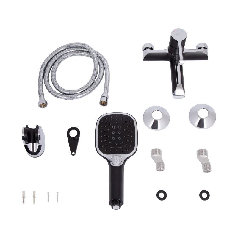 Змішувач для ванни Qtap Grand (з душовим гарнітуром) QTGRABCR006 Chrome/Black