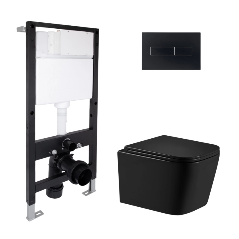 Готове рішення Qtap для ванної кімнати: підвісний унітаз Crow Ultra Quiet 485x340x290 + комплект інсталяції Standard (лінійна клавіша Black)