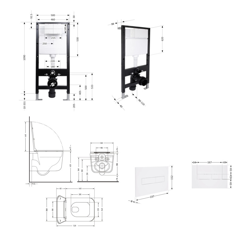 Готове рішення Qtap для ванної кімнати: підвісний унітаз Gemini Ultra Quiet 520x360x350 + комплект інсталяції Standard (лінійна клавіша White)