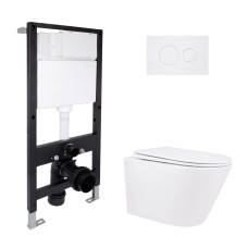 Готове рішення Qtap для ванної кімнати: підвісний унітаз Swan Rimless 520x360x320 + комплект інсталяції Standard (кругла клавіша White)