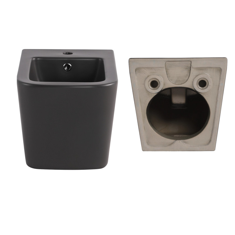 Комплект Qtap Tern Anthracite 3 в 1: підвісний унітаз Ultra Quiet + біде підвісне + раковина накладна QTROBAN49157