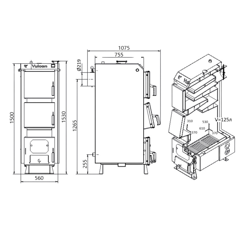 Котел твердопаливний сталевий Thermo Alliance Vulcan V 4.0 SF 35