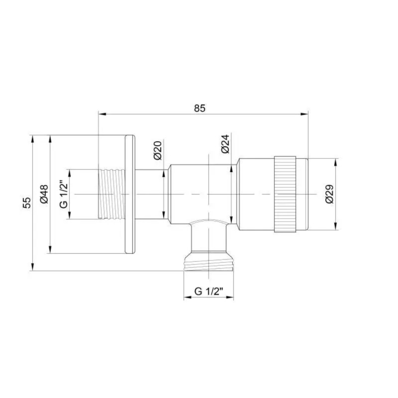 Кран кутовий Thermo Alliance Standart 1/2"ЗЗ нерж., з керам. буксою TAS347W1515SS