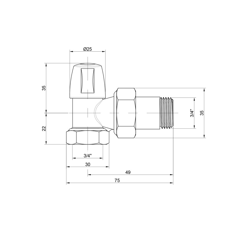 Кран радіаторний Icma 3/4" кутовий без ручки №805