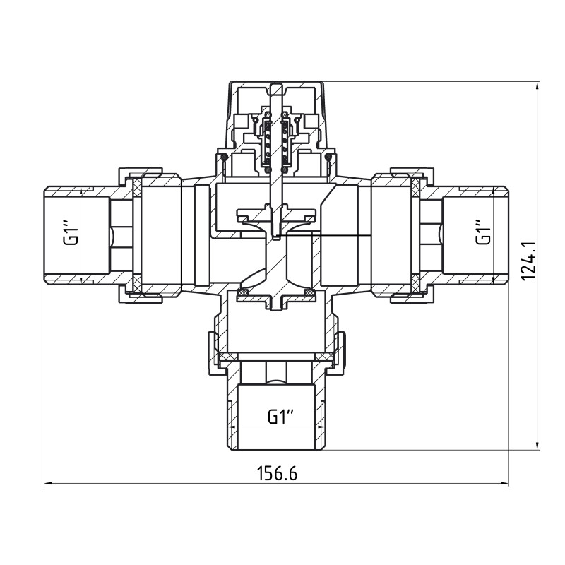 Кран триходовий розподільний без термоголовки Thermo Alliance Forte (M30x1,5; 30-70°С) 1" (11/4") TAF362W2532