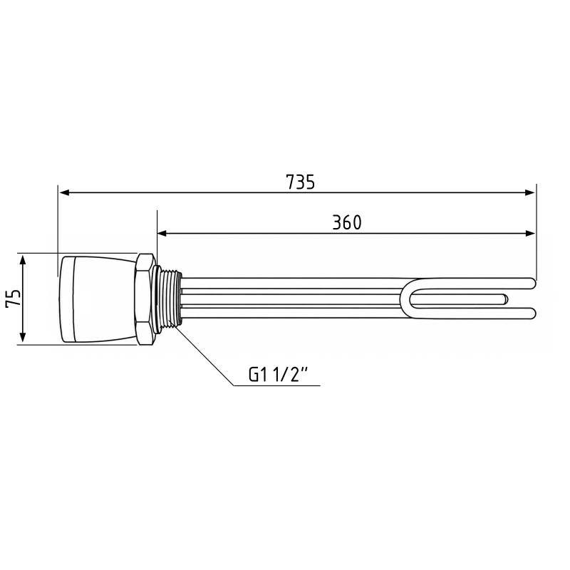 ТЕН з термостатом Galmet GE, 3 кВт, 230 В - 6/4" (1 1/2") (200 л) (41030011)