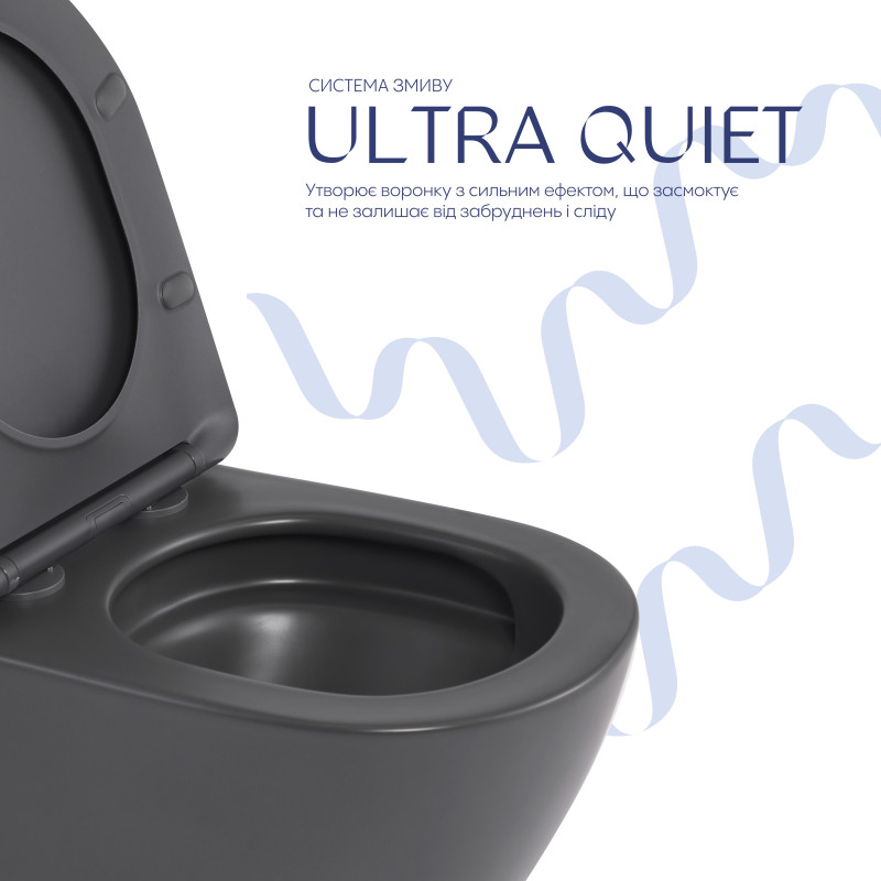 Унітаз підвісний Qtap Robin Ultra Quiet 520×365×340 мм, Anthracite, з сидінням Slim Duroplast / Soft-close / Quick Release QTROB26AN48995
