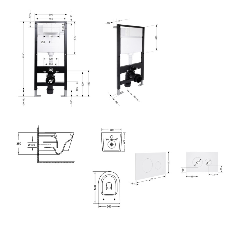Готове рішення Qtap для ванної кімнати: підвісний унітаз Jay Ultra Quiet 520x360x320 + комплект інсталяції Standard (кругла клавіша White)
