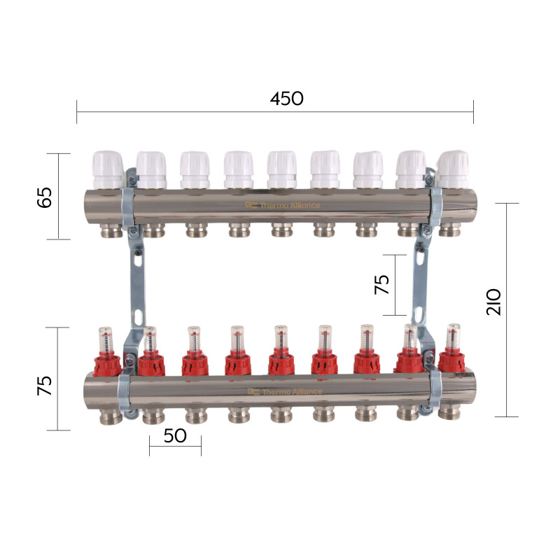 Колектор з витратомірами Thermo Alliance Standart 1" 9 виходів SD235W9