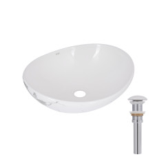 Раковина накладна Qtap Dove 415x340x140 мм, Marble, овальна, з донним клапаном QTDOV188SB49785