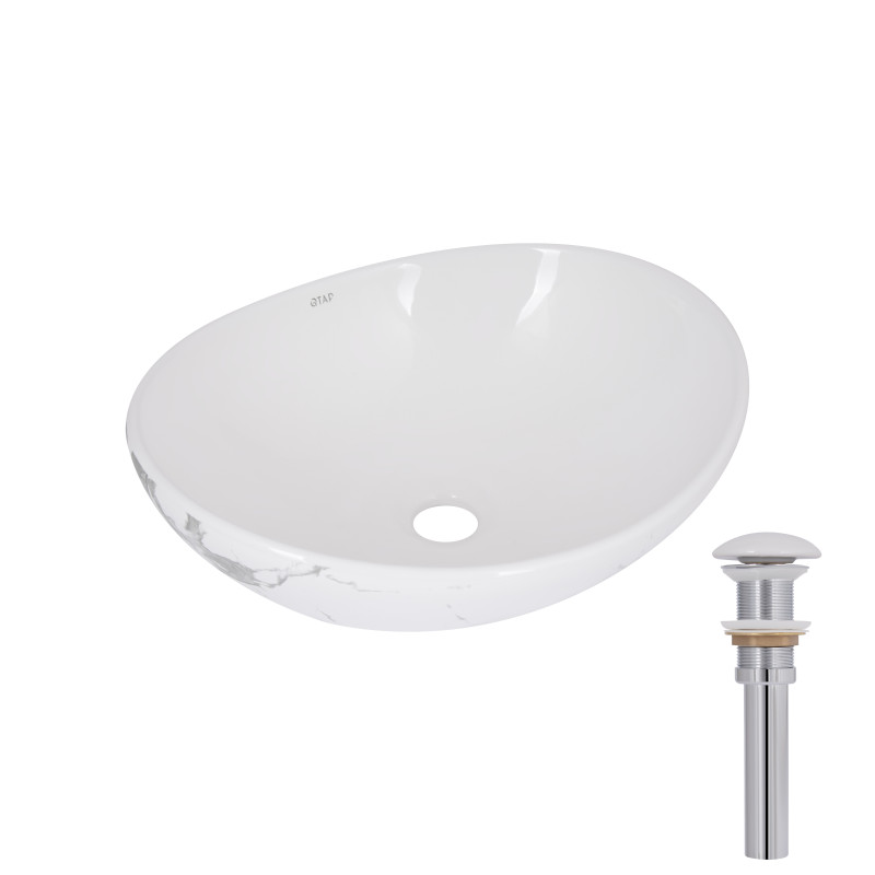 Раковина накладна Qtap Dove 415x340x140 мм, Marble, овальна, з донним клапаном QTDOV188SB49785