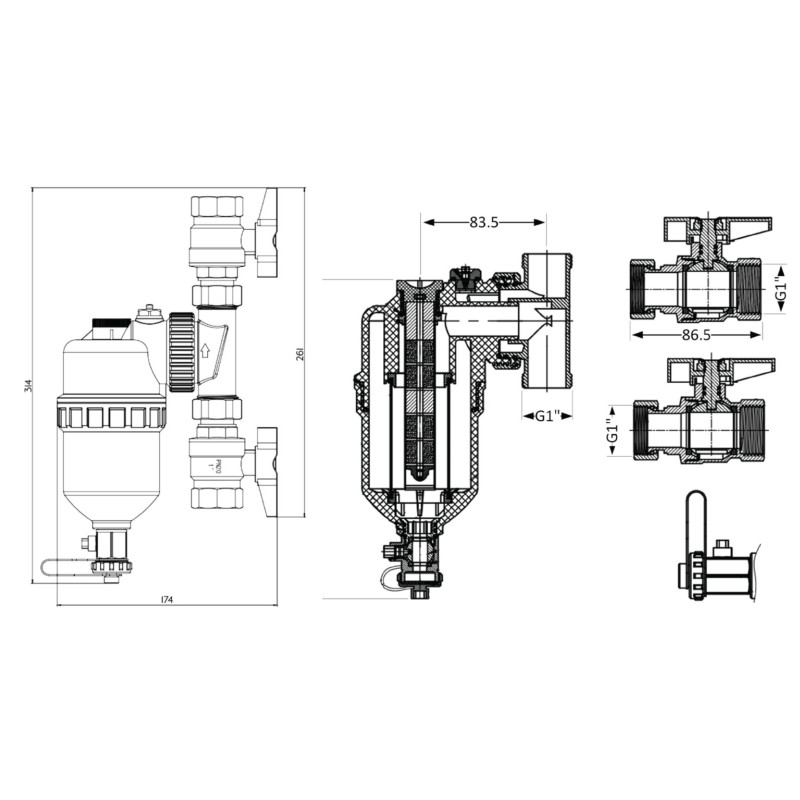 Фільтр-дешламатор Thermo Alliance Forte 1", поворотний (магнітний шламоуловлювач) TAF400G25