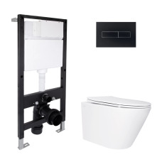 Готове рішення Qtap для ванної кімнати: підвісний унітаз Swan Ultra Quiet 520x360x320 + комплект інсталяції Standard (лінійна клавіша Black)