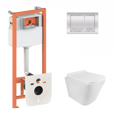 Готове рішення Qtap для ванної кімнати: підвісний унітаз Tern Rimless 490x340x350 + комплект інсталяції Nest 4 в 1 (квадратна клавіша Chrome)