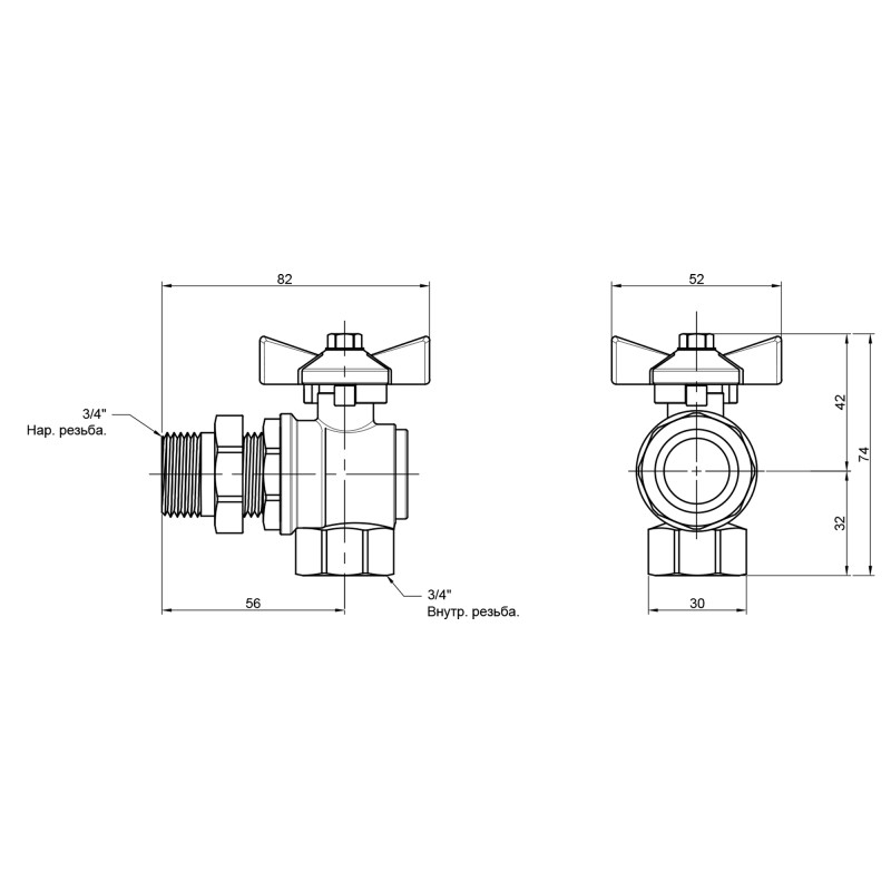 Кран кульовий "Американка" Thermo Alliance Standart кутовий 3/4" ВЗ SD222W20