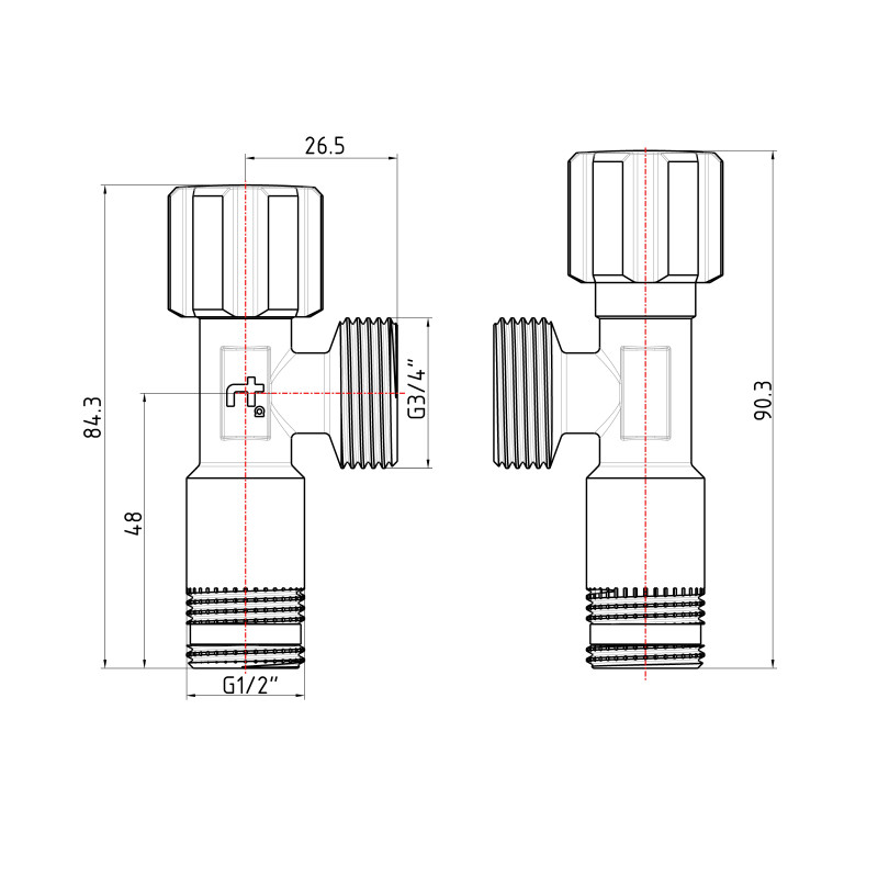 Кран кутовий Thermo Alliance Forte 1/2"З×3/4"З, хром TAF341W1520