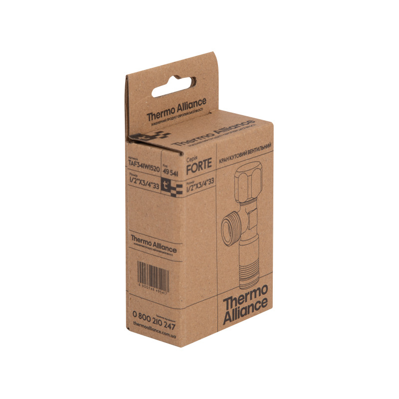 Кран кутовий Thermo Alliance Forte 1/2"З×3/4"З, хром TAF341W1520