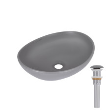 Раковина накладна Qtap Dove 415x340x140 мм, Stone grey, овальна, з донним клапаном QTDOV188SG49783