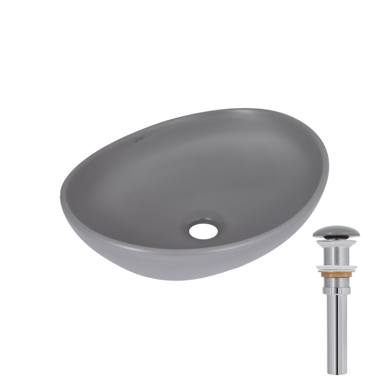 Раковина накладна Qtap Dove 415x340x140 мм, Stone grey, овальна, з донним клапаном QTDOV188SG49783