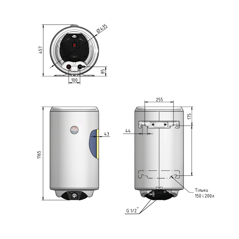 Водонагрівач електричний Thermo Alliance Spectra 120 л вертикальний, мокрий ТЕН 2,0 кВт, d 435 мм