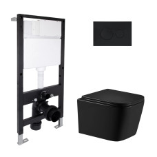 Готове рішення Qtap для ванної кімнати: підвісний унітаз Crow Ultra Quiet 485x340x290 + комплект інсталяції Standard (кругла клавіша Black)