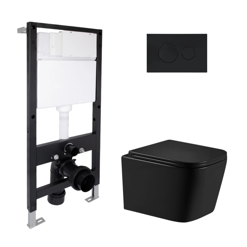 Готове рішення Qtap для ванної кімнати: підвісний унітаз Crow Ultra Quiet 485x340x290 + комплект інсталяції Standard (кругла клавіша Black)