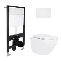 Готове рішення Qtap для ванної кімнати: підвісний унітаз Jay Ultra Quiet 520x360x320 + комплект інсталяції Standard (лінійна клавіша White)