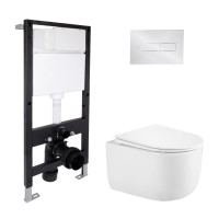 Готове рішення Qtap для ванної кімнати: підвісний унітаз Taurus Ultra Quiet 485x360x350 + комплект інсталяції Standard (лінійна клавіша Chrome)