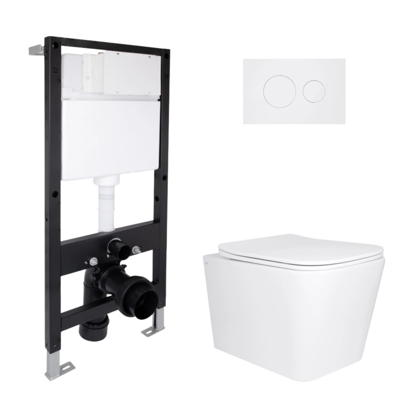 Готове рішення Qtap для ванної кімнати: підвісний унітаз Tern Ultra Quiet 525x345x360 + комплект інсталяції Standard (кругла клавіша White)