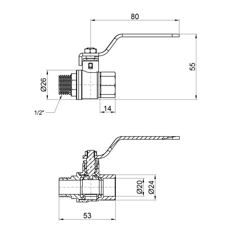Кран кульовий Thermo Alliance Base 1/2" ВЗ для води (важіль) SD605W15
