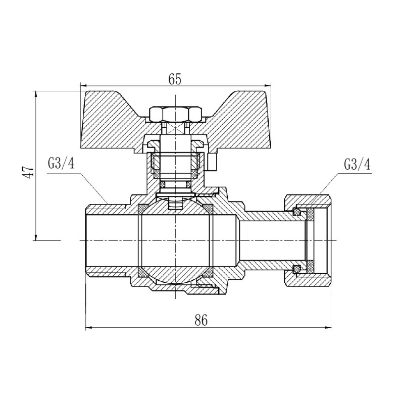 Кран кульовий з накидною гайкою Thermo Alliance Forte 3/4" ВЗ для води прямий SF261W20