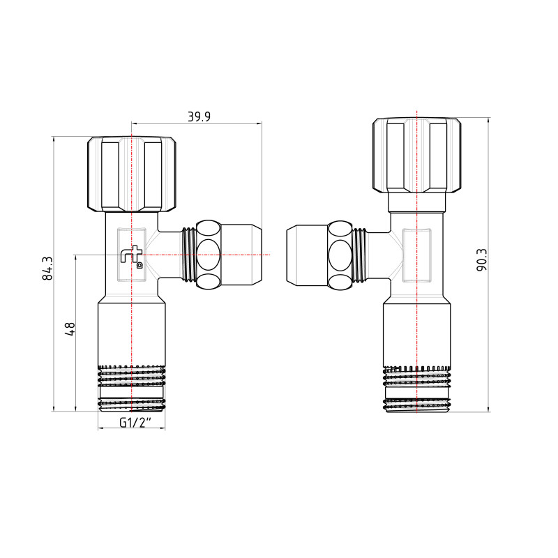Кран кутовий Thermo Alliance Forte 1/2"Зх3/8"З з перехідником M10, хром TAF341W159