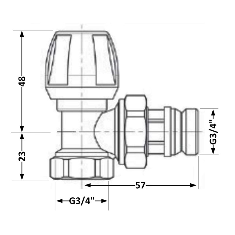 Кран радіаторний Icma №803+940 кутовий 3/4" з ручкою