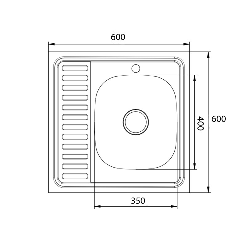 Кухонна мийка Brinex 6060-R 0,6 мм Satin (BRIN6060RSAT06)
