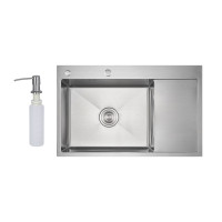 Мийка для кухні інтегрована Lidz Handmade Max 500 H7849R Brushed Steel, 3,0/1,0 мм, крило праворуч, збільшена чаша LDH7849RBRU49464