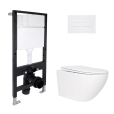 Готове рішення Qtap для ванної кімнати: підвісний унітаз Jay Rimless 520x360x320 + комплект інсталяції Standard (лінійна клавіша White)