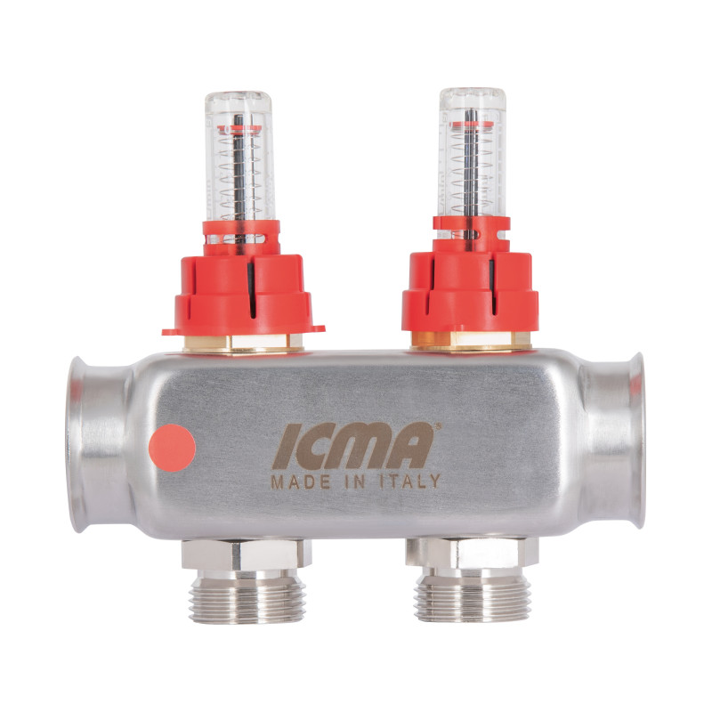 Колектор Icma № К073 з витратомірами (нерж.) 1" х 3/4" на 2 виходи