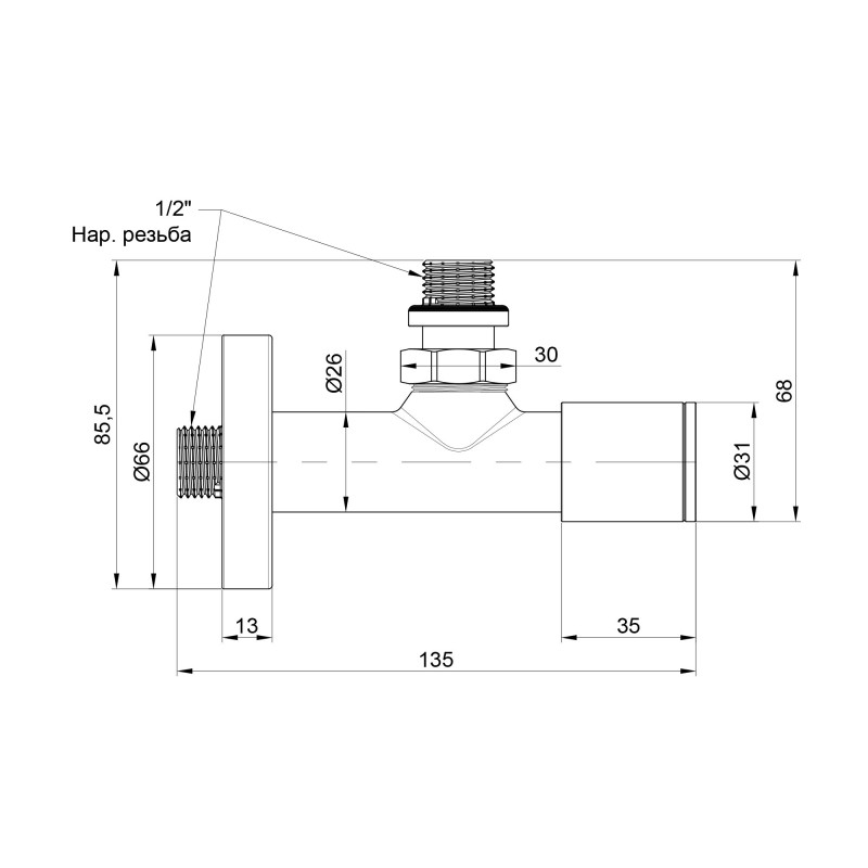 Комплект кранів Thermo Alliance Standart 1/2" НР для рушникосушарки кутовий SF395W15