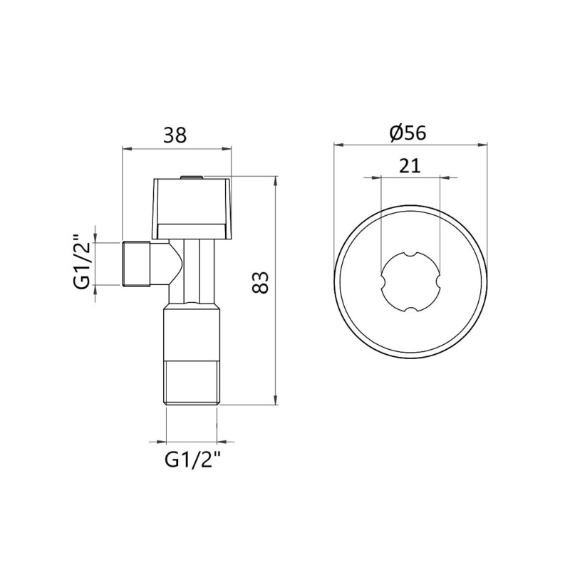 Кран кутовий Thermo Alliance Standart (ручка шестигранник) з вент.буксою 1/2"З х 1/2"З SF3441515