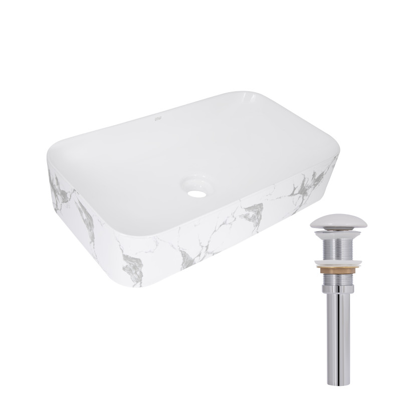 Раковина накладна Qtap Tern Раковина накладна 610x350x135 мм, Marble, прямокутна, з донним клапаном QTTER188MR49791