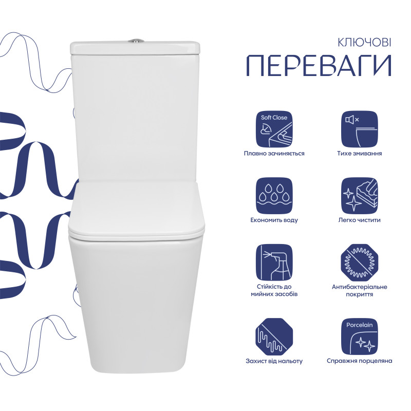 Унітаз підлоговий Qtap Crow Eco Ultra Quiet безобідковий з сідінням Soft-close QTCRO27W51030