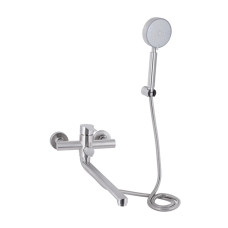 Змішувач для ванни Brinex Pure 005 з довгим поворотним виливом (з душовим гарнітуром) Nickel BRIPUR005NKL