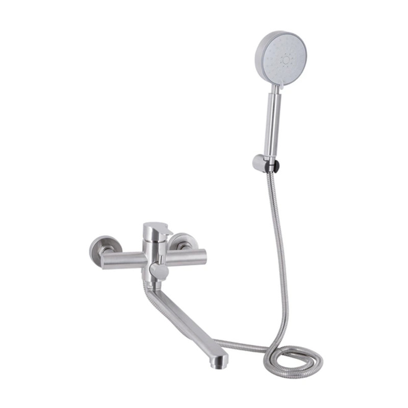 Змішувач для ванни Brinex Pure 005 з довгим поворотним виливом (з душовим гарнітуром) Nickel BRIPUR005NKL