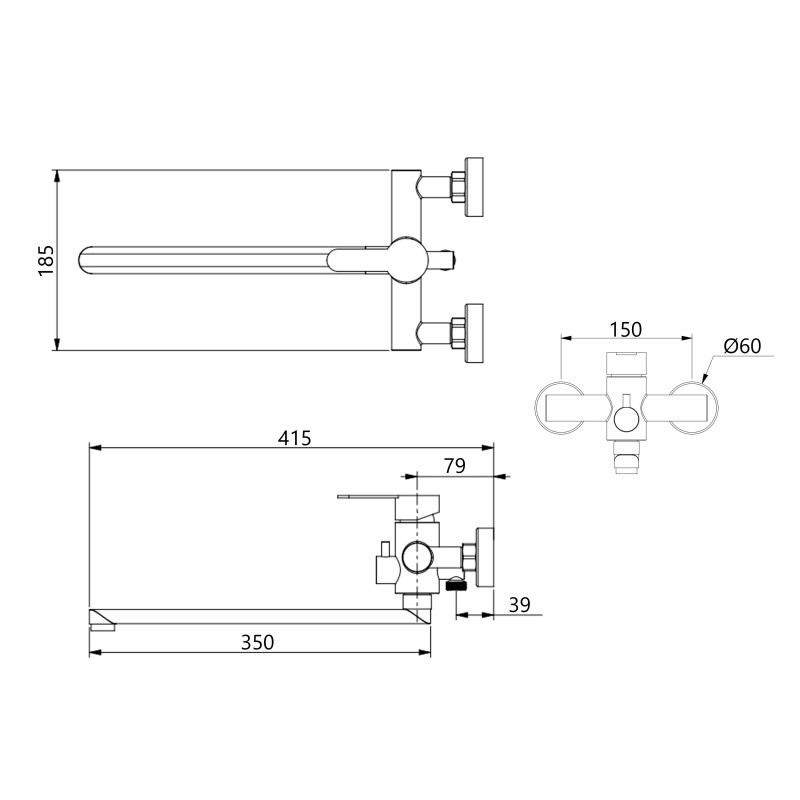 Змішувач для ванни Brinex Pure 005 з довгим поворотним виливом (з душовим гарнітуром) Nickel BRIPUR005NKL
