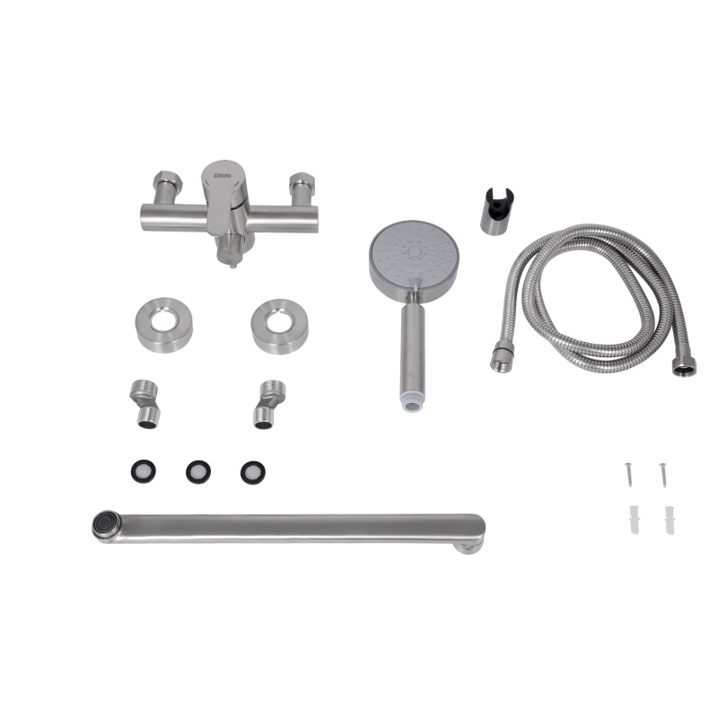 Змішувач для ванни Brinex Pure 005 з довгим поворотним виливом (з душовим гарнітуром) Nickel BRIPUR005NKL