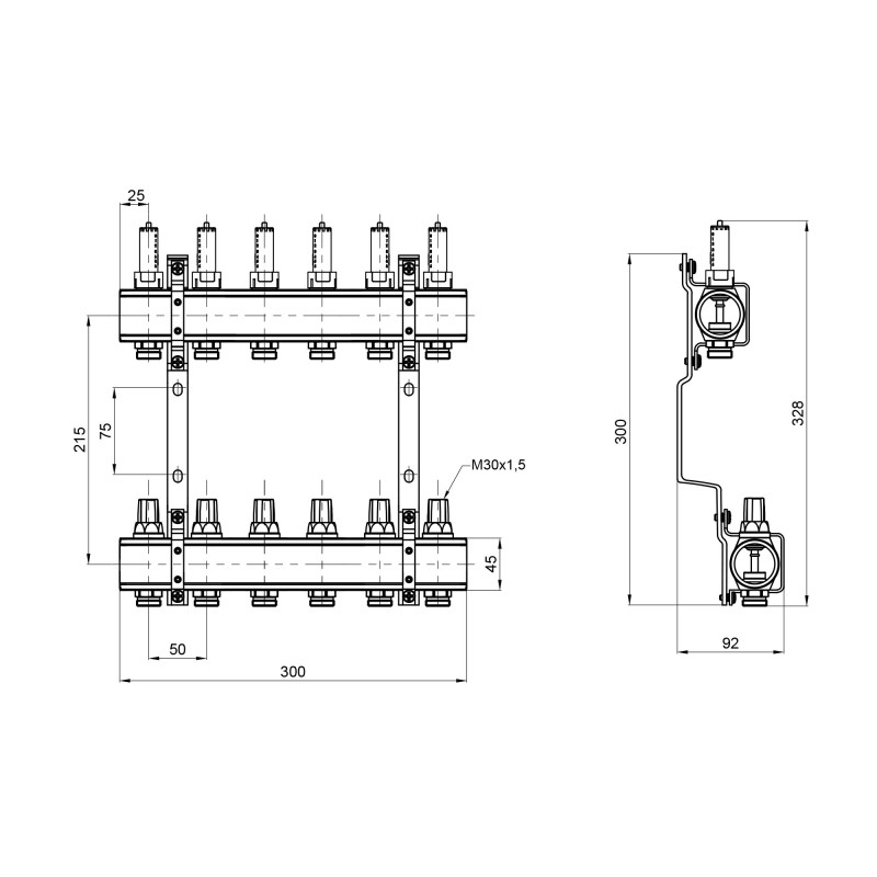 Колектор з витратомірами Thermo Alliance Forte 1" 6 виходів SF001W6