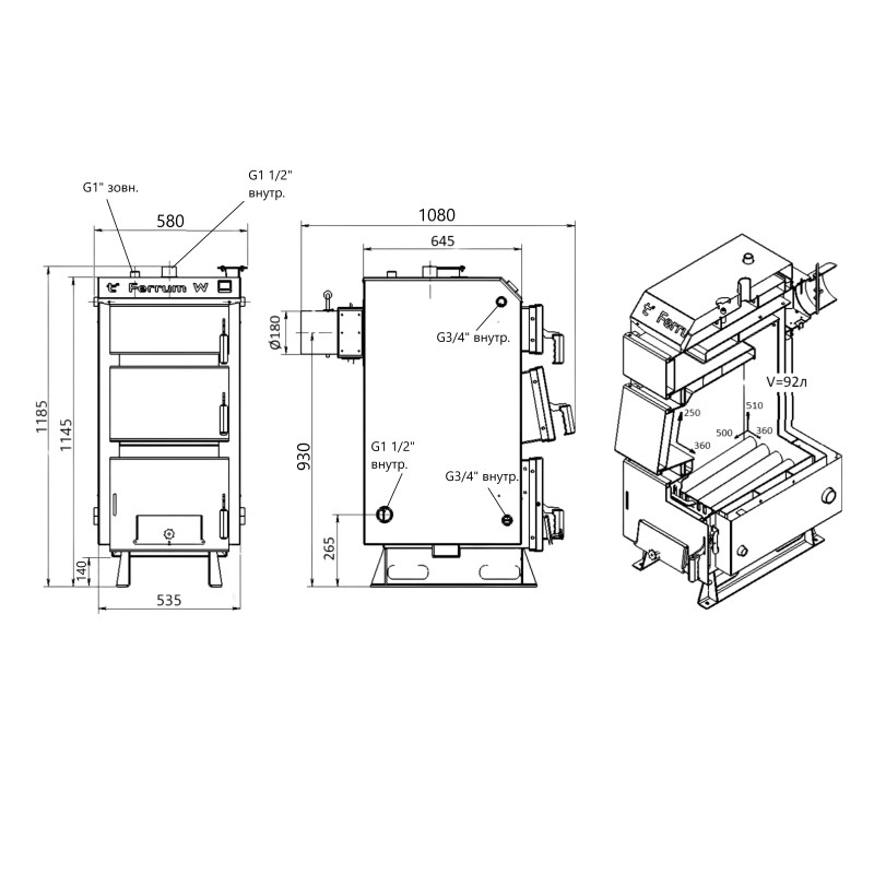 Котел твердопаливний сталевий Thermo Alliance Ferrum W V 5.0 FW 22